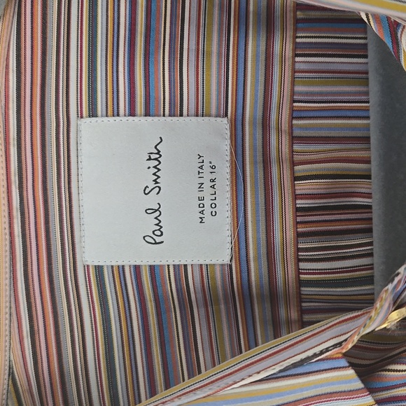 PAUL SMITH • Mens Button Down Dress Shirt Striped, Neck 16 - Picture 3 of 7